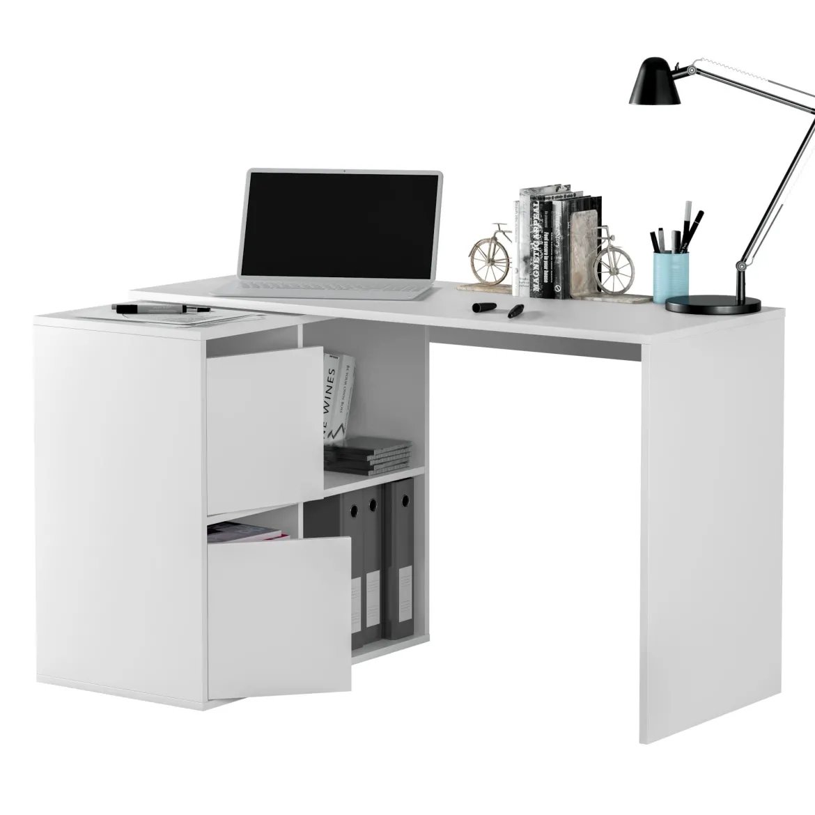 Bureau blanc multiposition avec rangements - BU81004