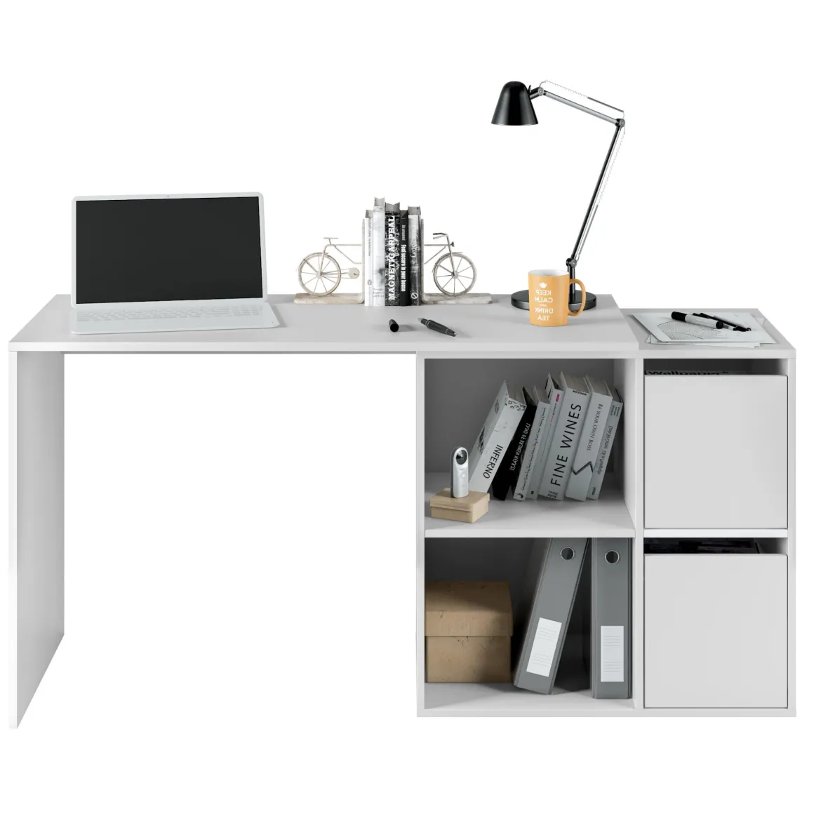 Bureau blanc multiposition avec rangements - BU81004