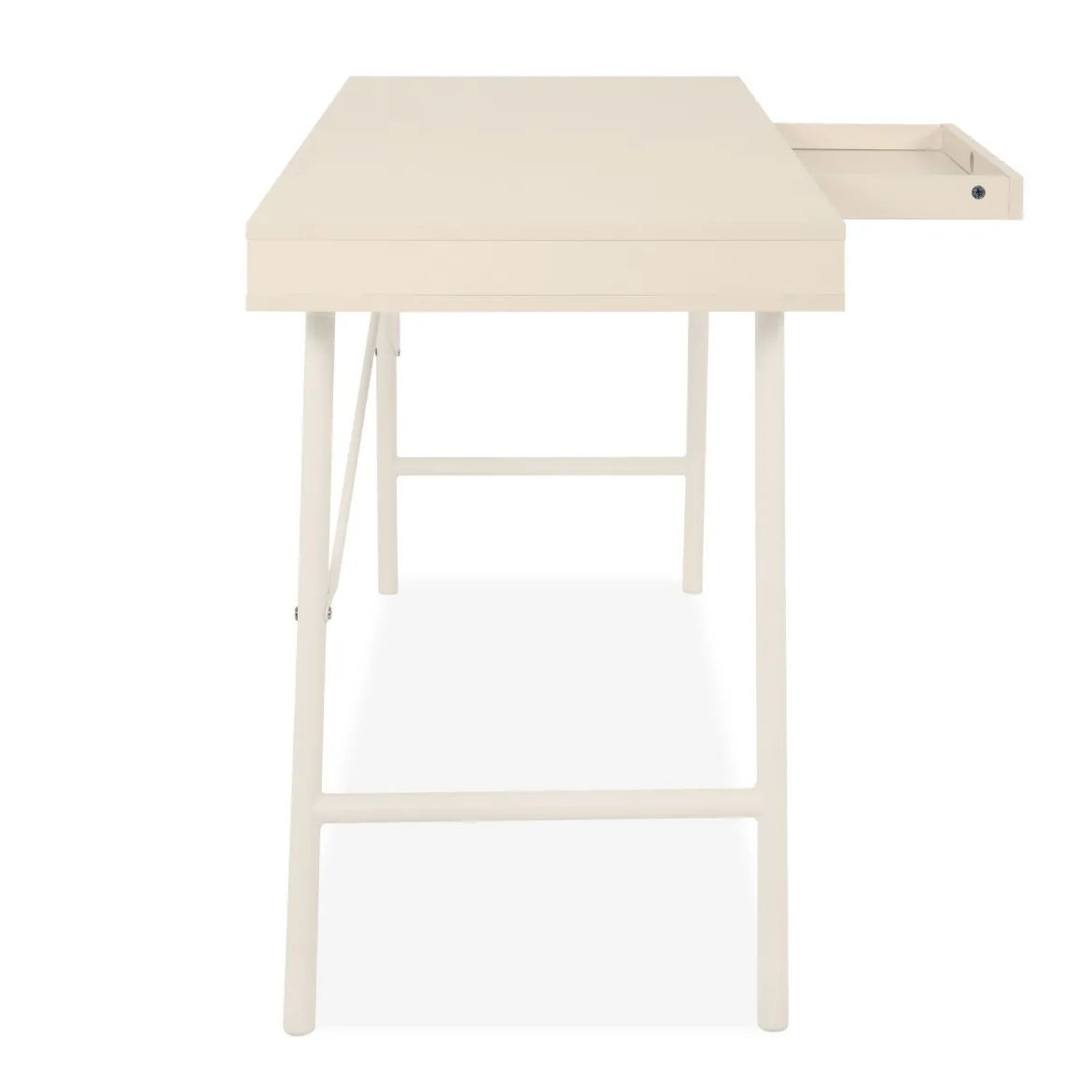 Bureau bois et métal beige avec tiroir et niches