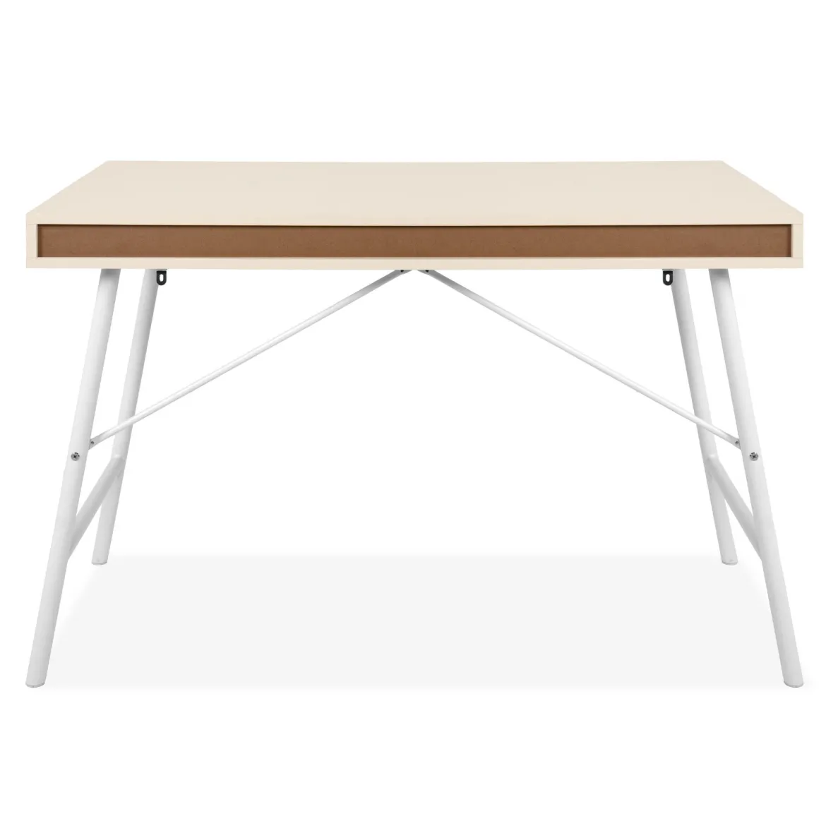 Bureau bois et métal beige avec tiroir et niches