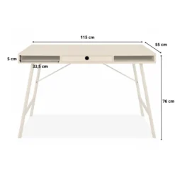 Bureau bois et métal beige avec tiroir et niches