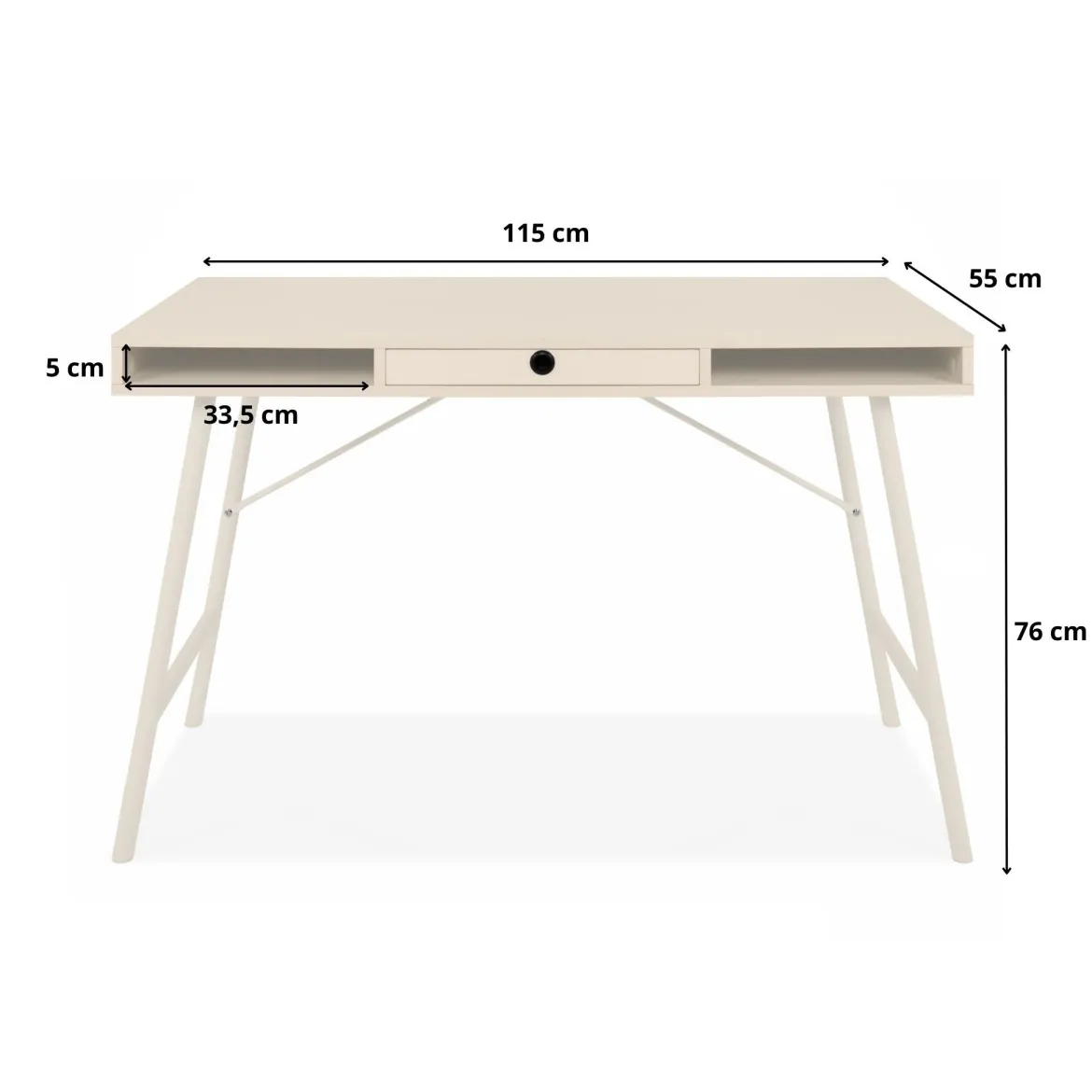 Bureau bois et métal beige avec tiroir et niches