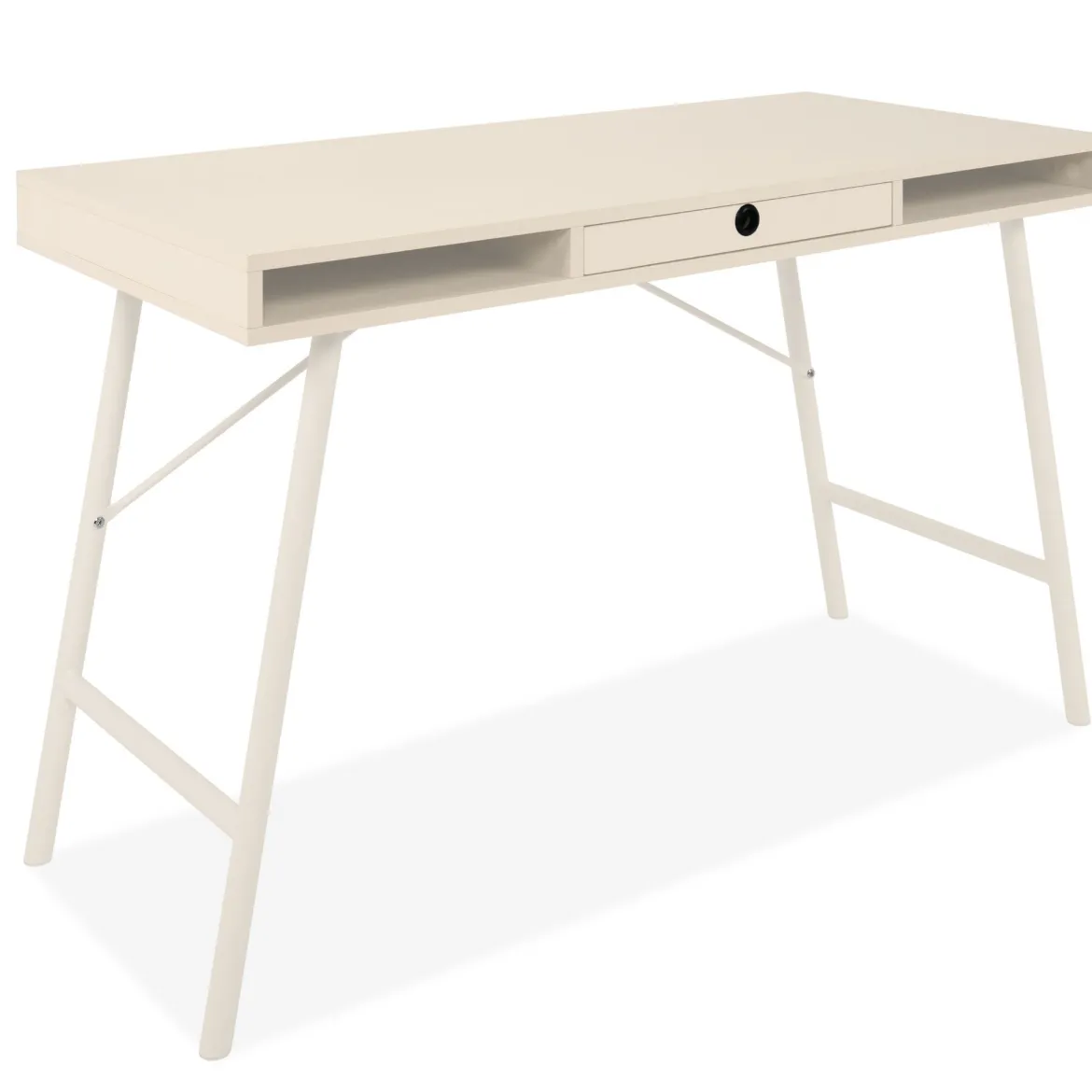 Bureau bois et métal beige avec tiroir et niches