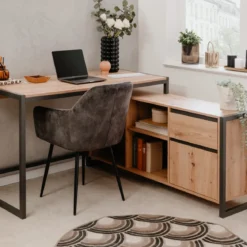 Bureau d'angle bois clair contrasté - BU70105