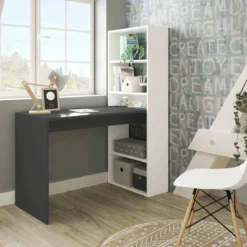 Bureau en bois réversible avec étagères