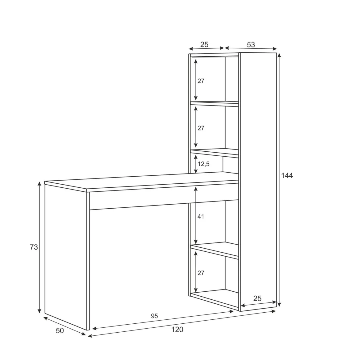 Bureau en bois réversible avec étagères