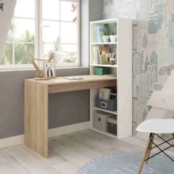Bureau en bois réversible avec étagères