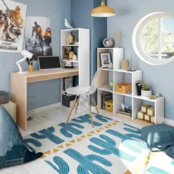 Bureau en bois réversible avec étagères
