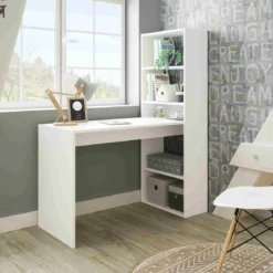 Bureau en bois réversible avec étagères