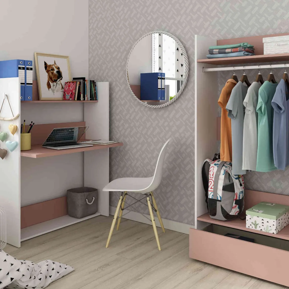 Bureau enfant à paroi en bois blanc - BU9017