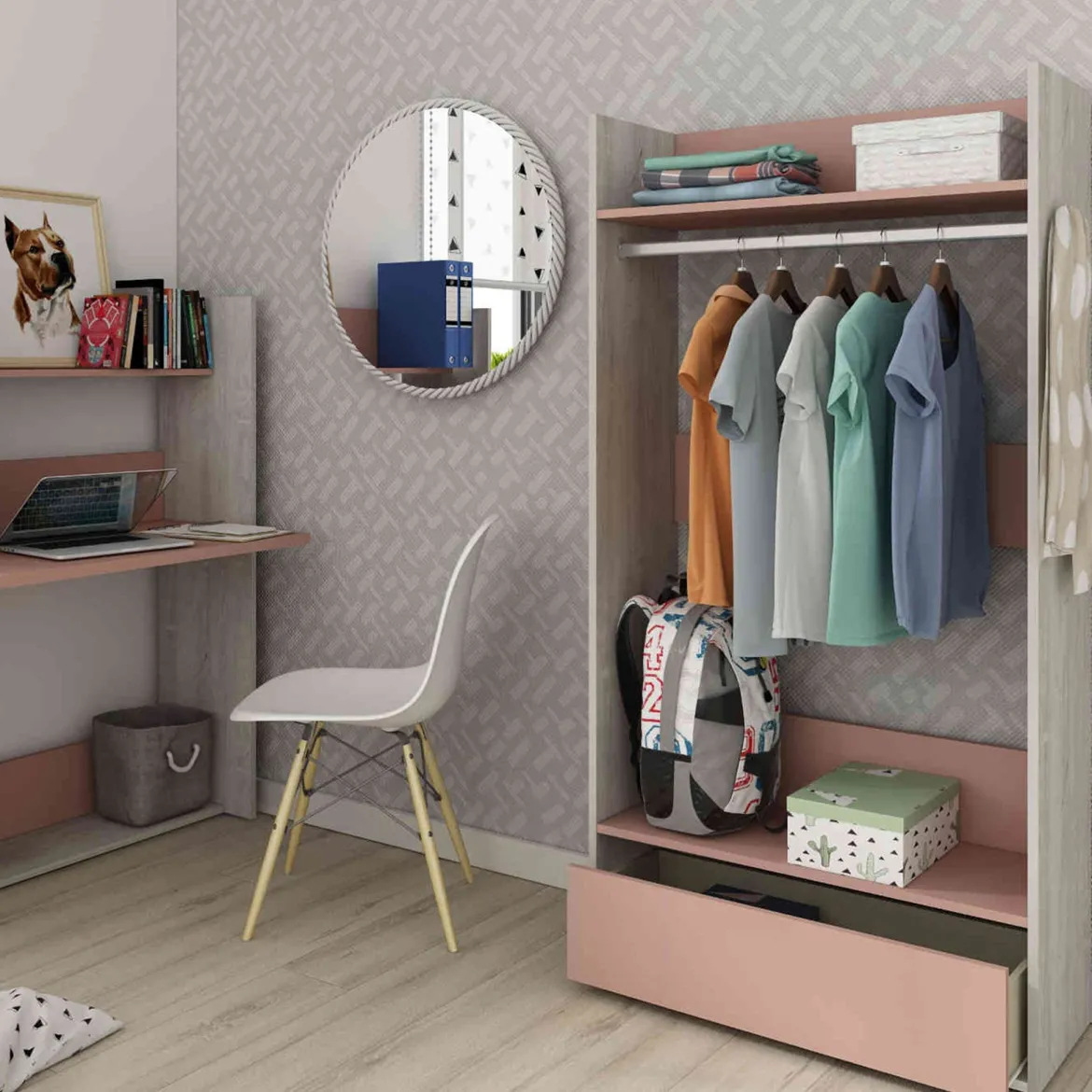 Bureau enfant à paroi en bois grisé - BU9018