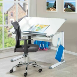 Bureau enfant évolutif à plan inclinable en bois blanc - BU12064