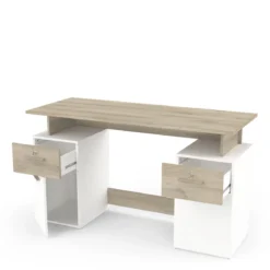 Bureau 2 portes et 2 tiroirs coloris chêne clair et blanc - BU223