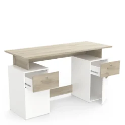 Bureau 2 portes et 2 tiroirs coloris chêne clair et blanc - BU223