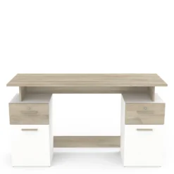 Bureau 2 portes et 2 tiroirs coloris chêne clair et blanc - BU223