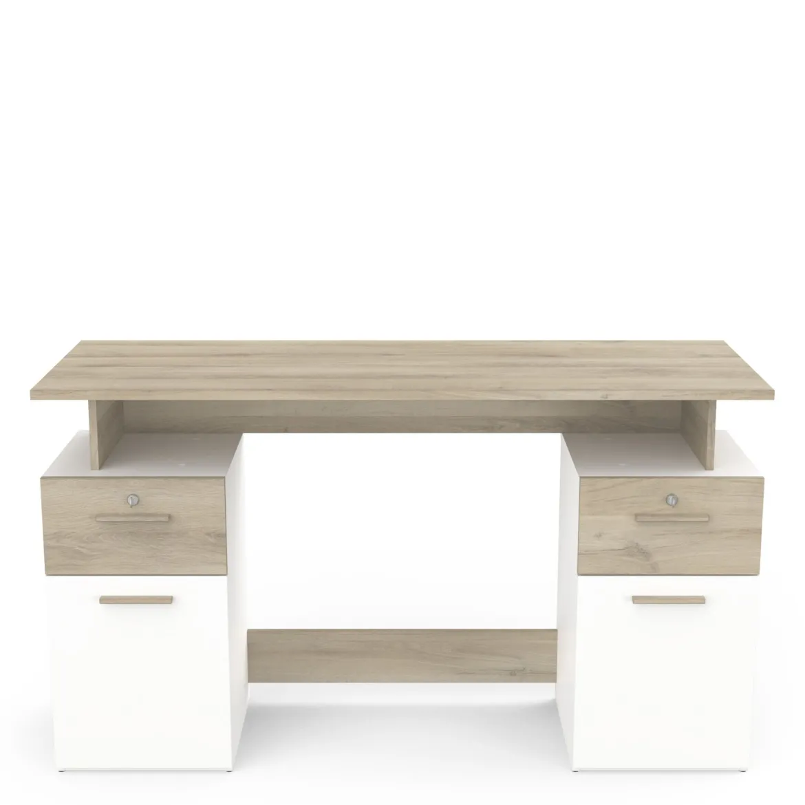 Bureau 2 portes et 2 tiroirs coloris chêne clair et blanc - BU223