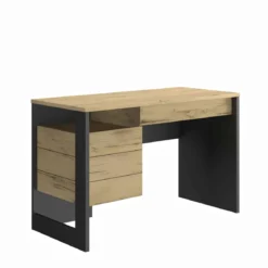 Bureau 1 porte 1 tiroir en bois imitation chêne naturel et noir - BU5057