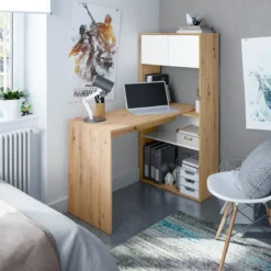 Bureau réversible avec étagères - Coloris blanc et chêne - BU81005