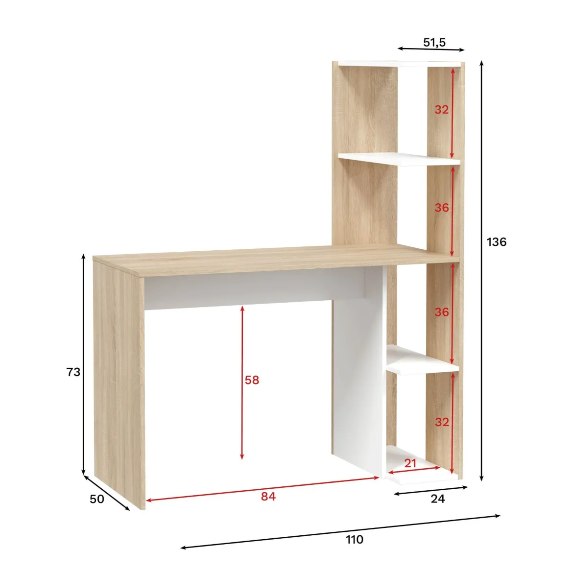 Bureau réversible avec étagères