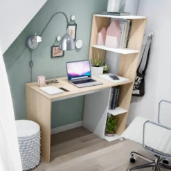 Bureau réversible avec étagères