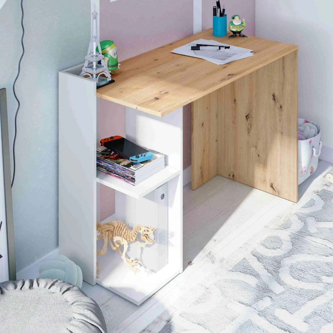 Bureau réversible en bois avec rangement