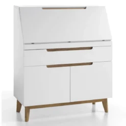 Bureau secrétaire en bois blanc laqué et chêne clair - BU16001