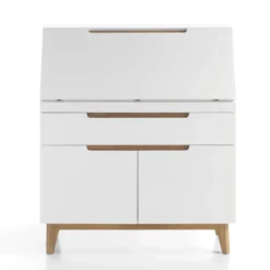 Bureau secrétaire en bois blanc laqué et chêne clair - BU16001
