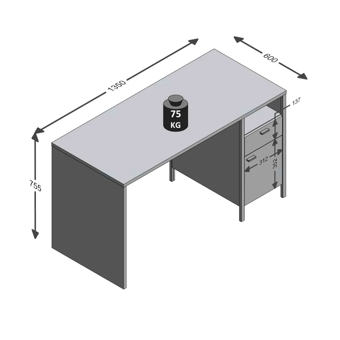 Bureau 1 tiroir 1 porte en bois imitation chêne clair - BU13001