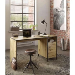 Bureau 1 tiroir 1 porte en bois imitation chêne clair - BU13001