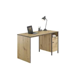 Bureau 1 tiroir 1 porte en bois imitation chêne clair - BU13001