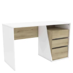 Bureau 3 tiroirs en bois blanc et chêne kronberg - BU152