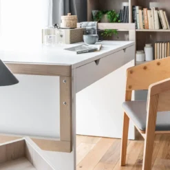 Bureau 2 tiroirs en bois blanc et imitation chêne - BU13038