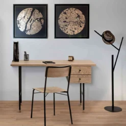Bureau 2 tiroirs en bois imitation chêne - BU008