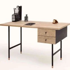 Bureau 2 tiroirs en bois imitation chêne - BU008