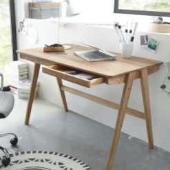 Bureau 2 tiroirs en bois massif chêne clair - BU16008