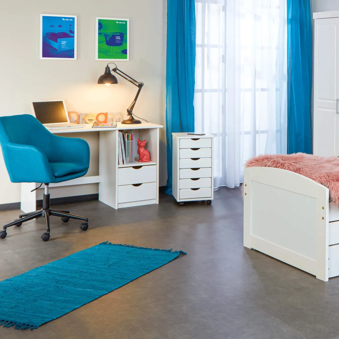 Caisson 6 tiroirs pin massif vernis blanc