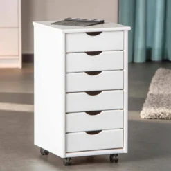 Caisson 6 tiroirs pin massif vernis blanc