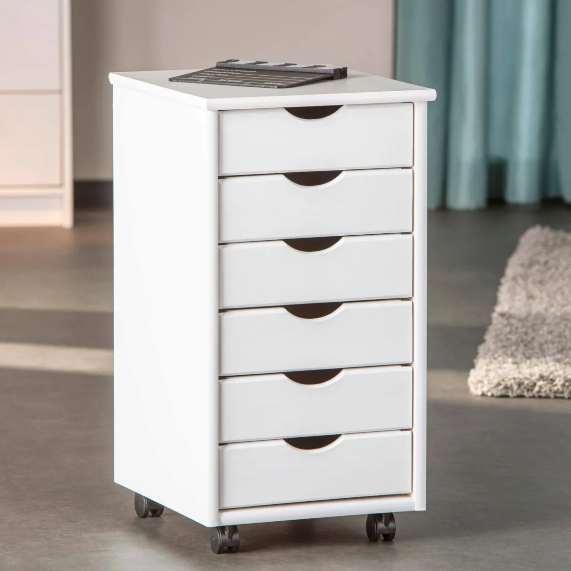 Caisson 6 tiroirs pin massif vernis blanc