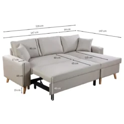 Canapé convertible d'angle scandinave 3 places en tissu - CA00002