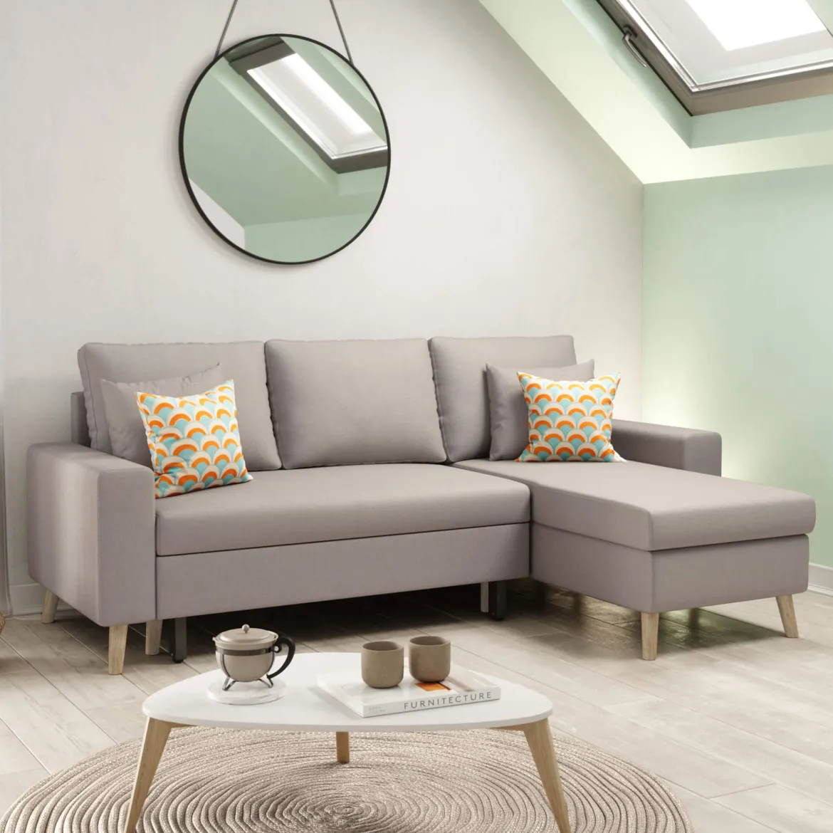 Canapé convertible d'angle scandinave 3 places en tissu - CA00002