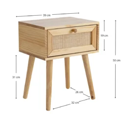 Chambre complète lit cannage avec commode et 2 chevets bois naturel ANNA