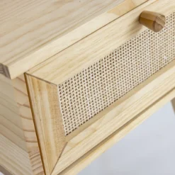 Chambre complète lit cannage avec commode et 2 chevets bois naturel ANNA