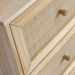 Chambre lit cannage enfant avec commode bois naturel ANNA