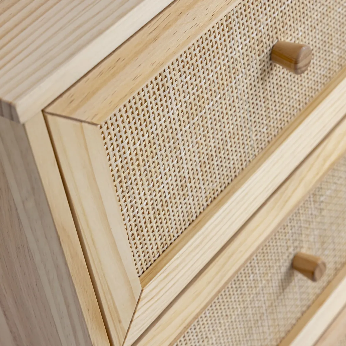 Chambre lit cannage enfant avec commode bois naturel ANNA