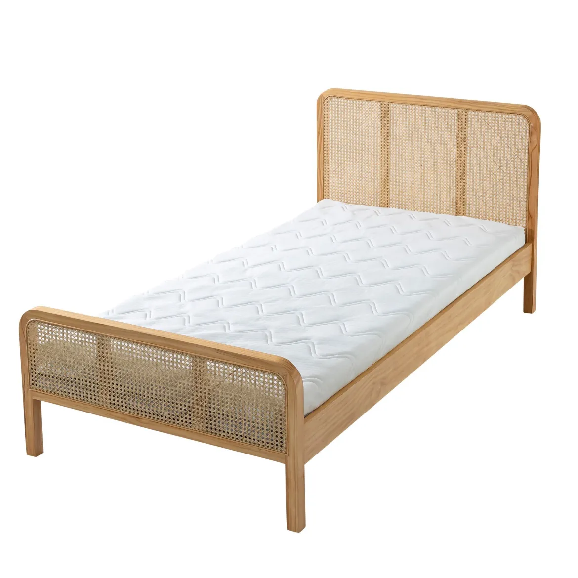 Chambre lit cannage enfant avec commode bois naturel ANNA
