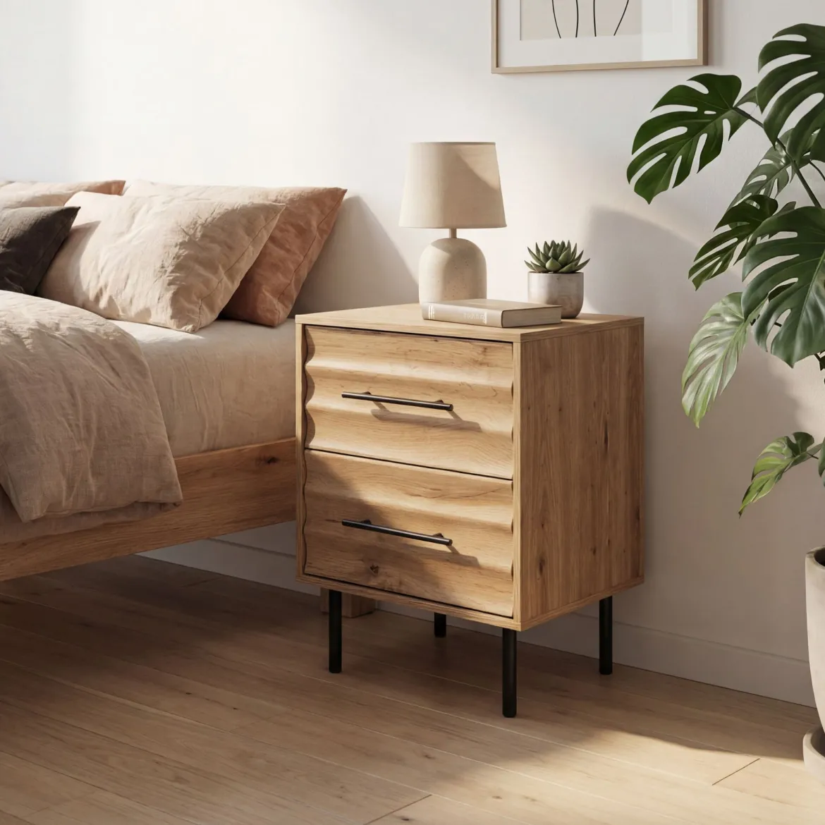 Chevet bois et métal avec tiroirs design