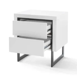 Chevet 2 tiroirs en bois blanc laqué avec pieds - CH16006
