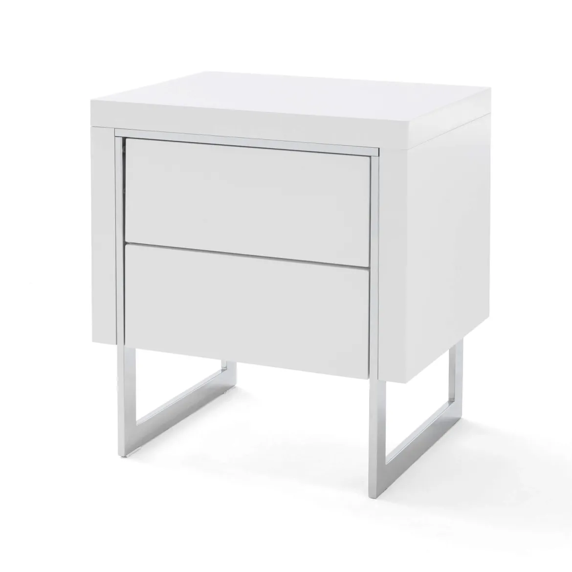 Chevet 2 tiroirs en bois blanc laqué avec pieds - CH16006