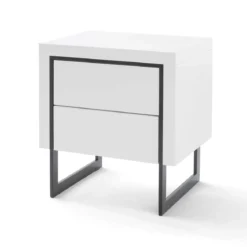 Chevet 2 tiroirs en bois blanc laqué avec pieds - CH16006