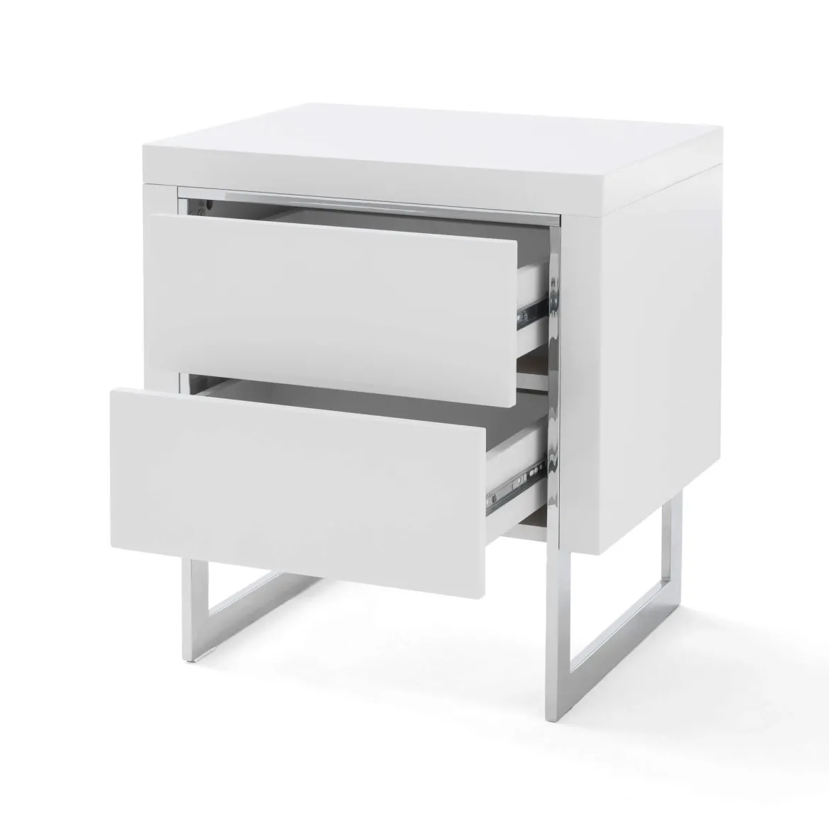 Chevet 2 tiroirs en bois blanc laqué avec pieds - CH16006
